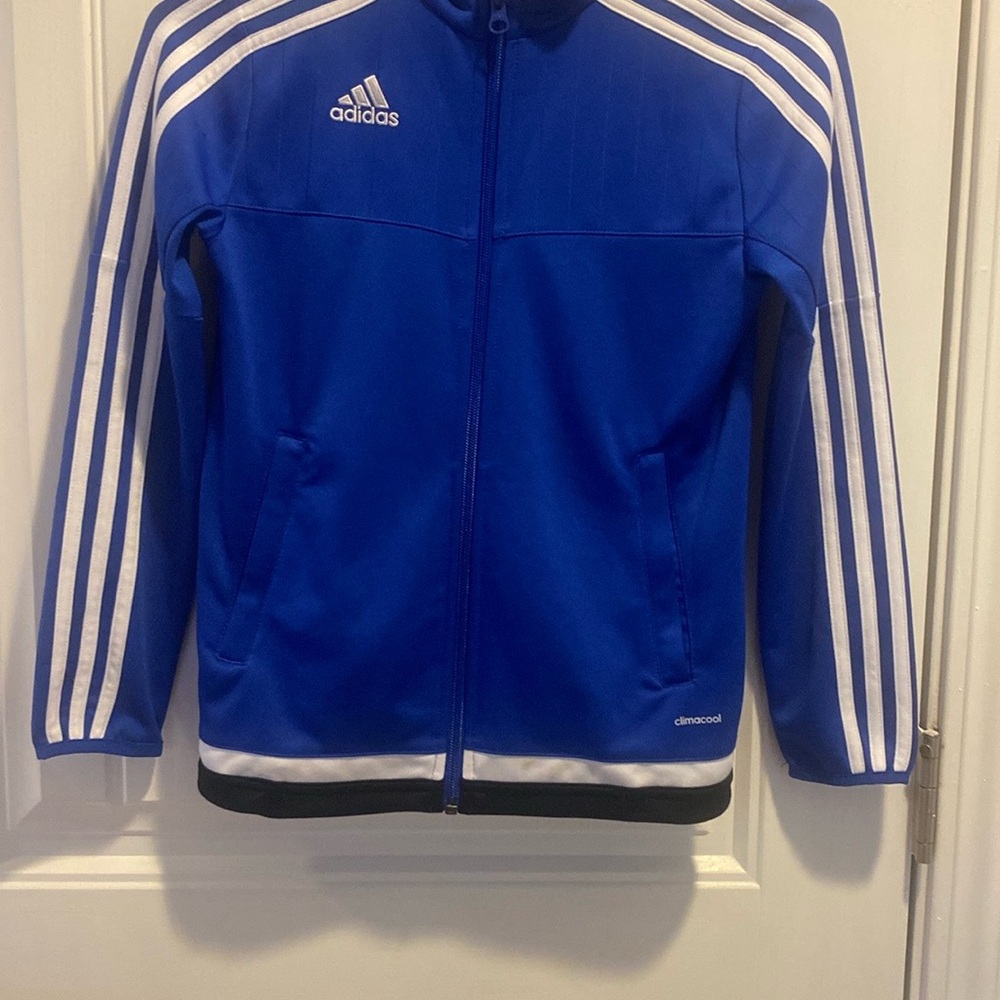 Adidas Blue and White Performance Jacket with Iconic Stripes
